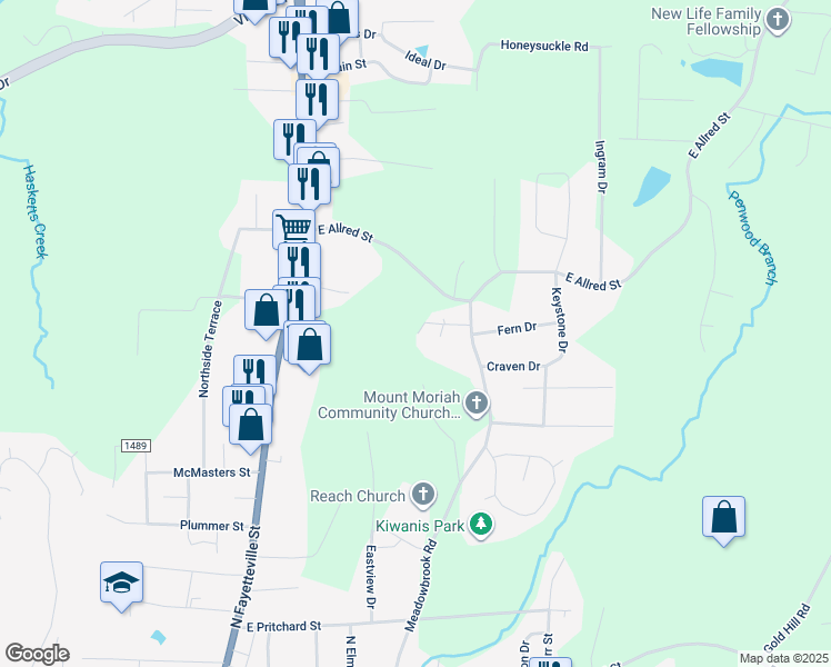 map of restaurants, bars, coffee shops, grocery stores, and more near 1325 Boling Road in Asheboro