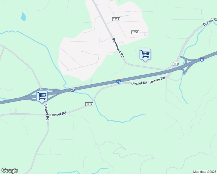 map of restaurants, bars, coffee shops, grocery stores, and more near Interstate 40 in Morganton