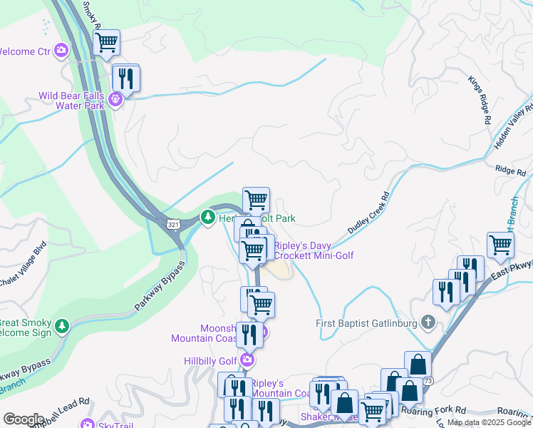 map of restaurants, bars, coffee shops, grocery stores, and more near in Gatlinburg