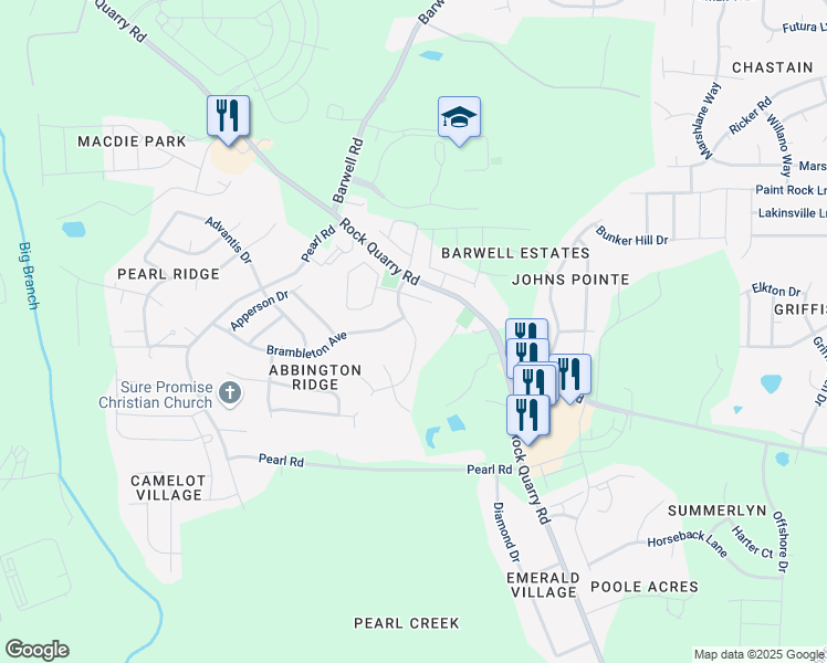 map of restaurants, bars, coffee shops, grocery stores, and more near 4038 Laurel Glen Drive in Raleigh