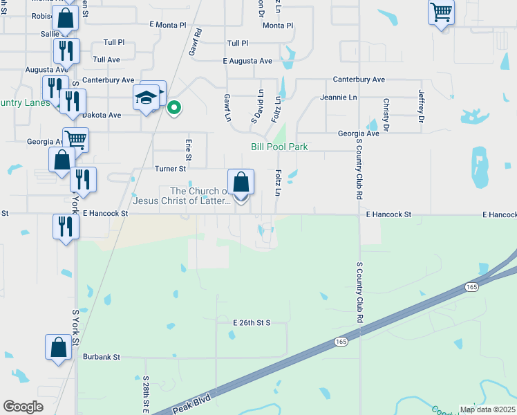 map of restaurants, bars, coffee shops, grocery stores, and more near 3140 East Hancock Street in Muskogee