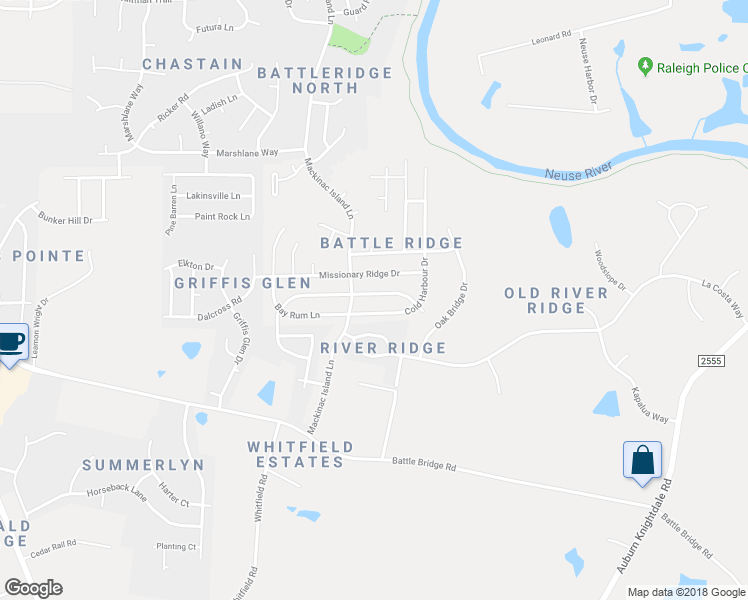 map of restaurants, bars, coffee shops, grocery stores, and more near 7112 Spanglers Spring Way in Raleigh