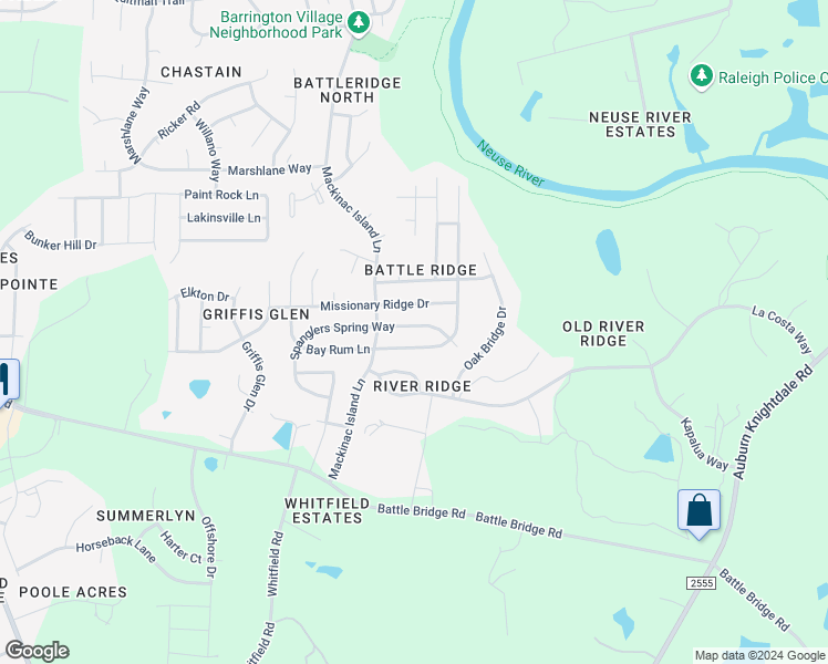 map of restaurants, bars, coffee shops, grocery stores, and more near 7120 Spanglers Spring Way in Raleigh