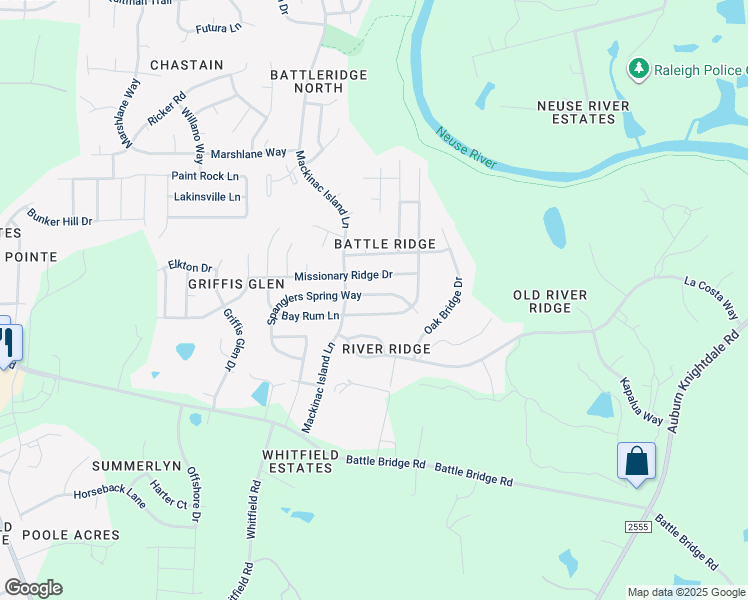 map of restaurants, bars, coffee shops, grocery stores, and more near 7116 Spanglers Spring Way in Raleigh