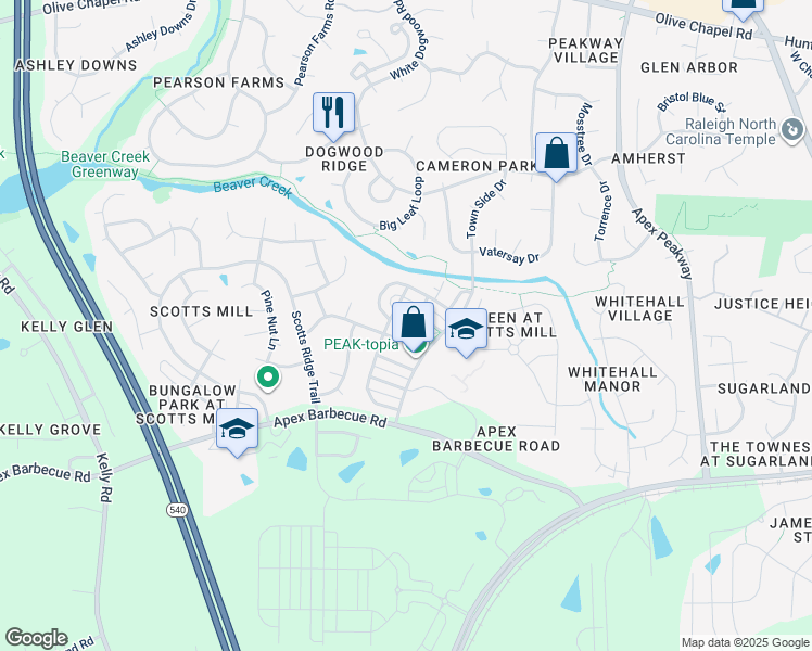 map of restaurants, bars, coffee shops, grocery stores, and more near 1428 Providence Green Lane in Apex