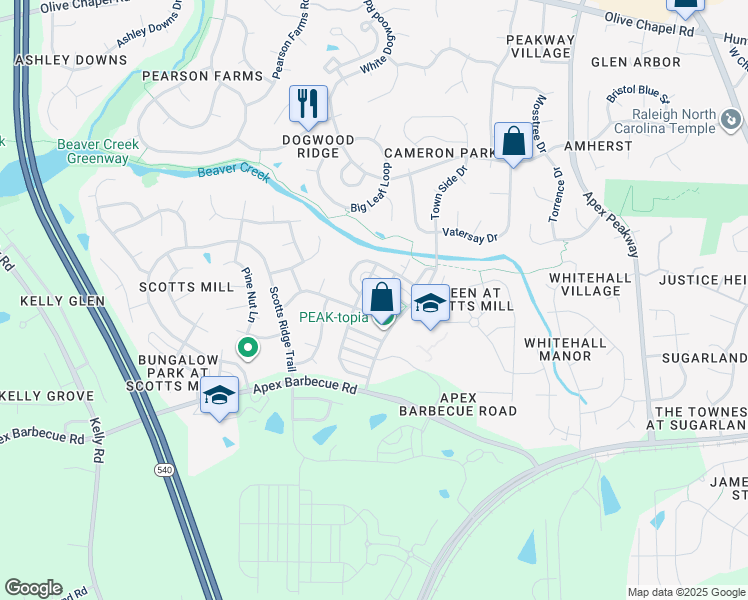 map of restaurants, bars, coffee shops, grocery stores, and more near 1428 Providence Green Lane in Apex