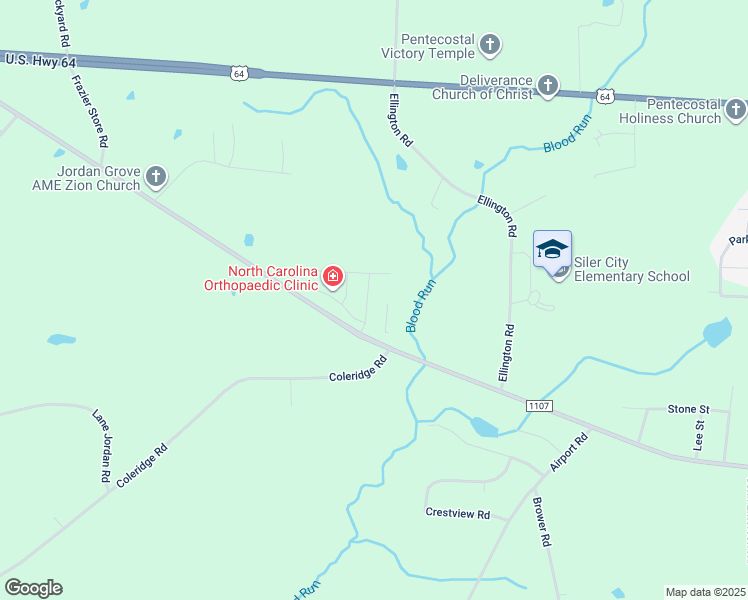 map of restaurants, bars, coffee shops, grocery stores, and more near John Henry Drive in Siler City