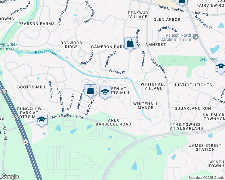 map of restaurants, bars, coffee shops, grocery stores, and more near 113 Homegate Circle in Apex
