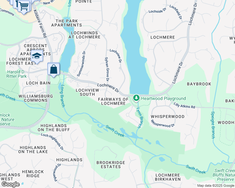 map of restaurants, bars, coffee shops, grocery stores, and more near 106 Sundew Lane in Cary