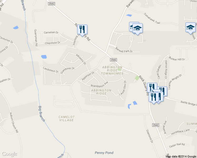 map of restaurants, bars, coffee shops, grocery stores, and more near 5705 Weddington Road in Raleigh