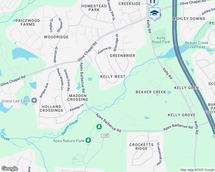 map of restaurants, bars, coffee shops, grocery stores, and more near 322 Kelly West Drive in Apex
