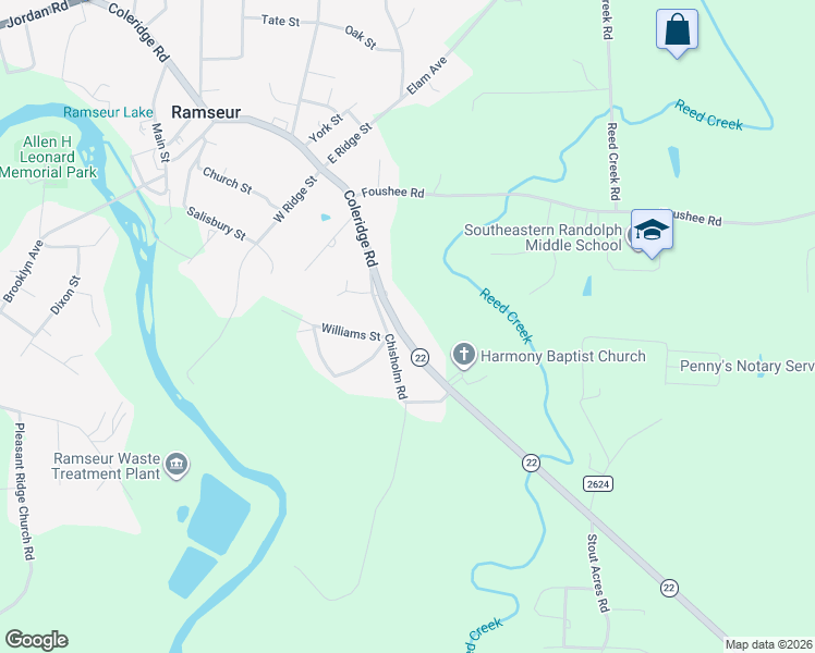 map of restaurants, bars, coffee shops, grocery stores, and more near 787 North Carolina 22 in Ramseur