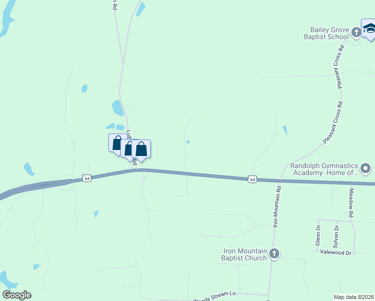 map of restaurants, bars, coffee shops, grocery stores, and more near 160 Dewey Road in Asheboro