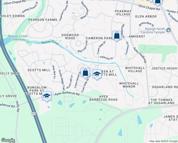 map of restaurants, bars, coffee shops, grocery stores, and more near 429 Village Commons Lane in Apex