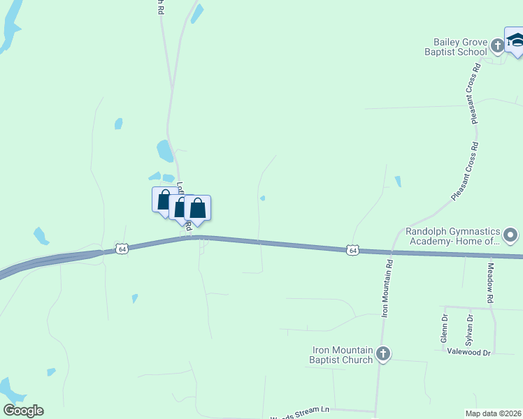 map of restaurants, bars, coffee shops, grocery stores, and more near 160 Dewey Road in Asheboro