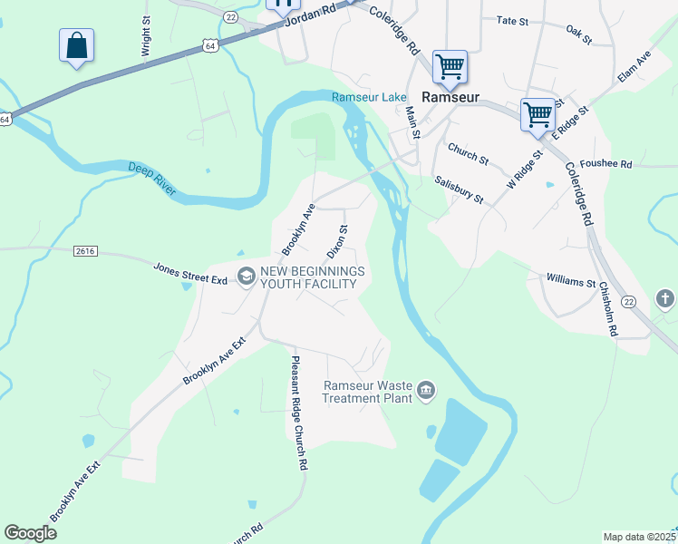 map of restaurants, bars, coffee shops, grocery stores, and more near 2218 Dixon Street in Ramseur