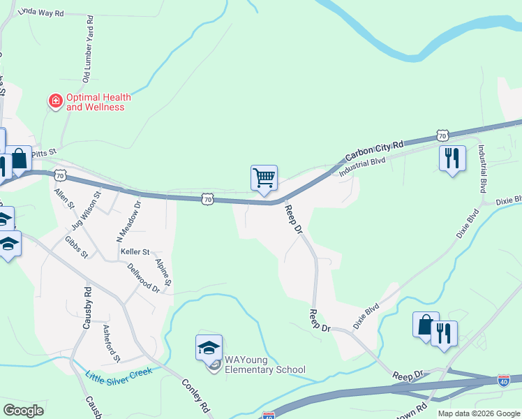 map of restaurants, bars, coffee shops, grocery stores, and more near 1309 Carbon City Road in Morganton