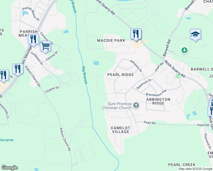 map of restaurants, bars, coffee shops, grocery stores, and more near 4305 Coben Drive in Raleigh