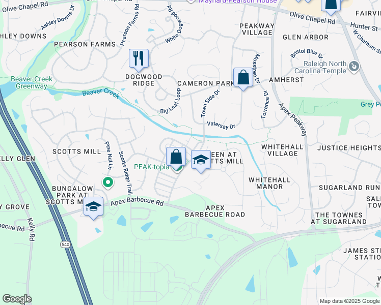 map of restaurants, bars, coffee shops, grocery stores, and more near 562 Village Loop Drive in Apex