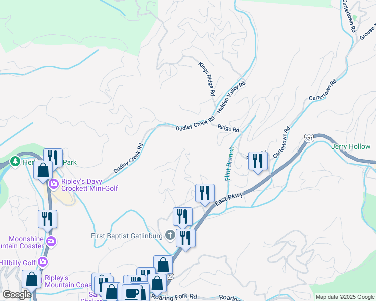 map of restaurants, bars, coffee shops, grocery stores, and more near 289 Laurel Oaks Way in Gatlinburg