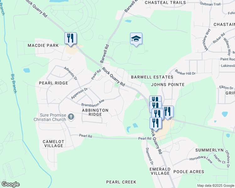 map of restaurants, bars, coffee shops, grocery stores, and more near 3936 Laurel Glen Drive in Raleigh