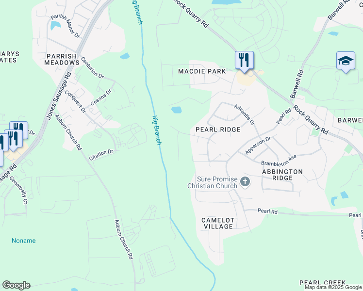 map of restaurants, bars, coffee shops, grocery stores, and more near 4333 Haverty Drive in Raleigh