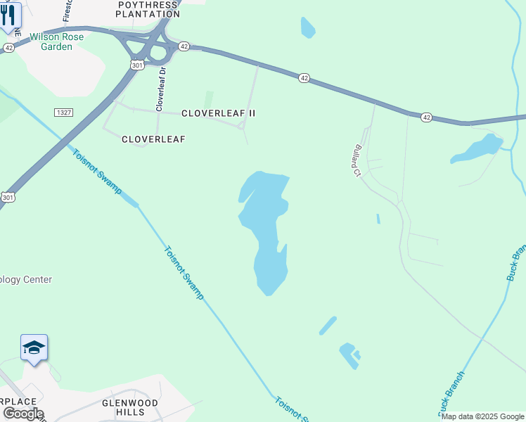 map of restaurants, bars, coffee shops, grocery stores, and more near 2251A Banks Lane East in Wilson