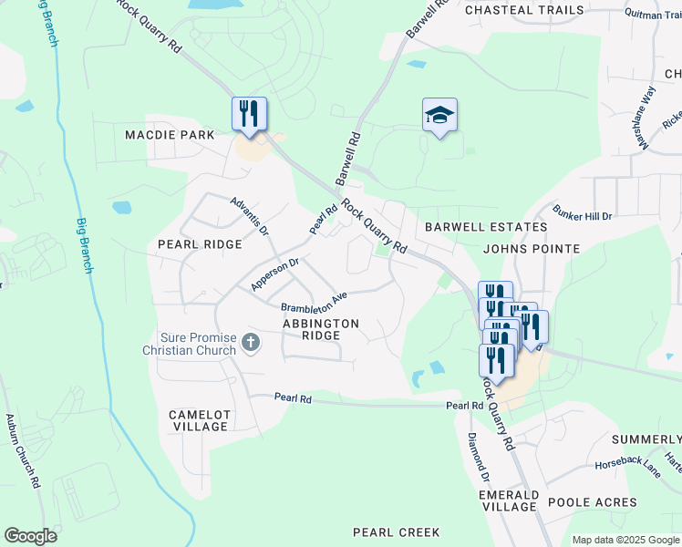 map of restaurants, bars, coffee shops, grocery stores, and more near 5829 Bryanstone Place in Raleigh