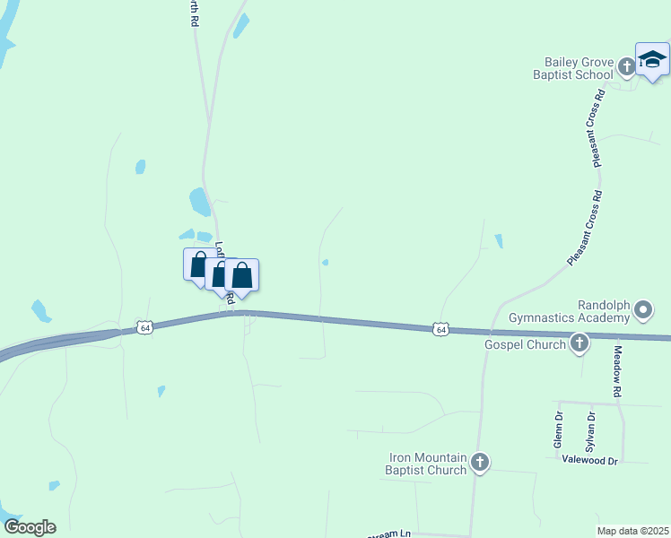 map of restaurants, bars, coffee shops, grocery stores, and more near Dewey Road in Randolph County