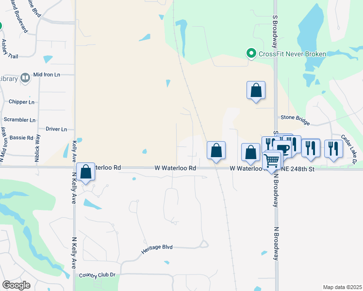 map of restaurants, bars, coffee shops, grocery stores, and more near 7100 Wagon Rd in Edmond