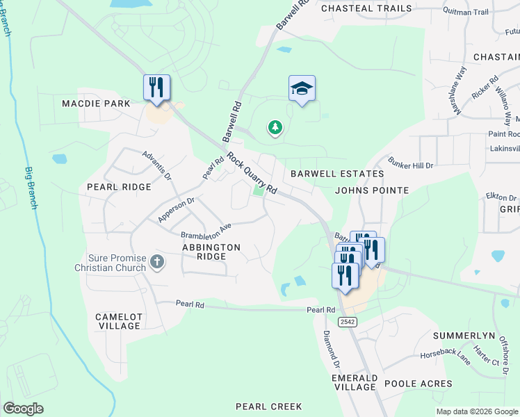 map of restaurants, bars, coffee shops, grocery stores, and more near 3935 Laurel Glen Drive in Raleigh