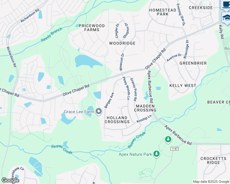 map of restaurants, bars, coffee shops, grocery stores, and more near 209 Bergen Avenue in Apex
