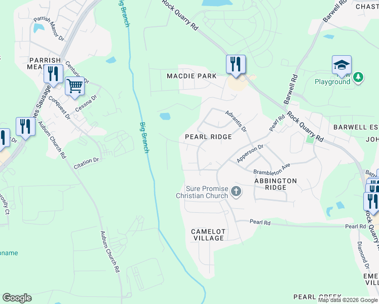 map of restaurants, bars, coffee shops, grocery stores, and more near 4305 Coben Drive in Raleigh