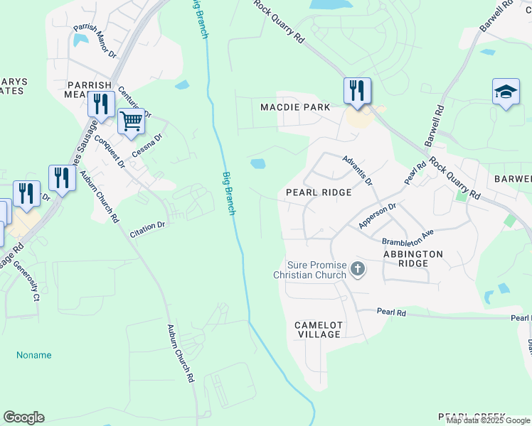 map of restaurants, bars, coffee shops, grocery stores, and more near 4329 Haverty Drive in Raleigh