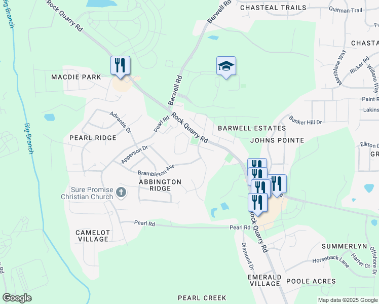 map of restaurants, bars, coffee shops, grocery stores, and more near 3990 Volkswalk Place in Raleigh