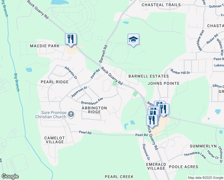 map of restaurants, bars, coffee shops, grocery stores, and more near 3990 Volkswalk Place in Raleigh