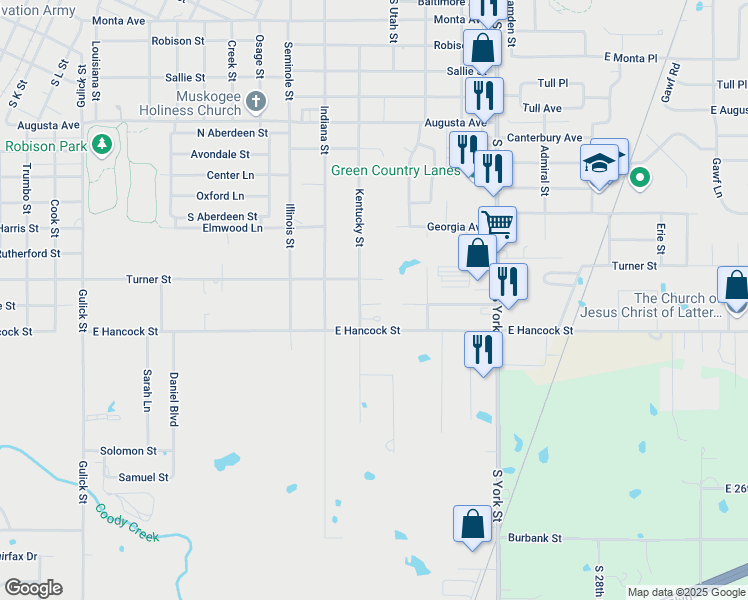 map of restaurants, bars, coffee shops, grocery stores, and more near 2008 Nebraska Street in Muskogee