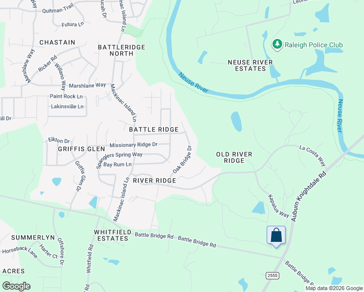 map of restaurants, bars, coffee shops, grocery stores, and more near 2916 Oak Bridge Drive in Raleigh
