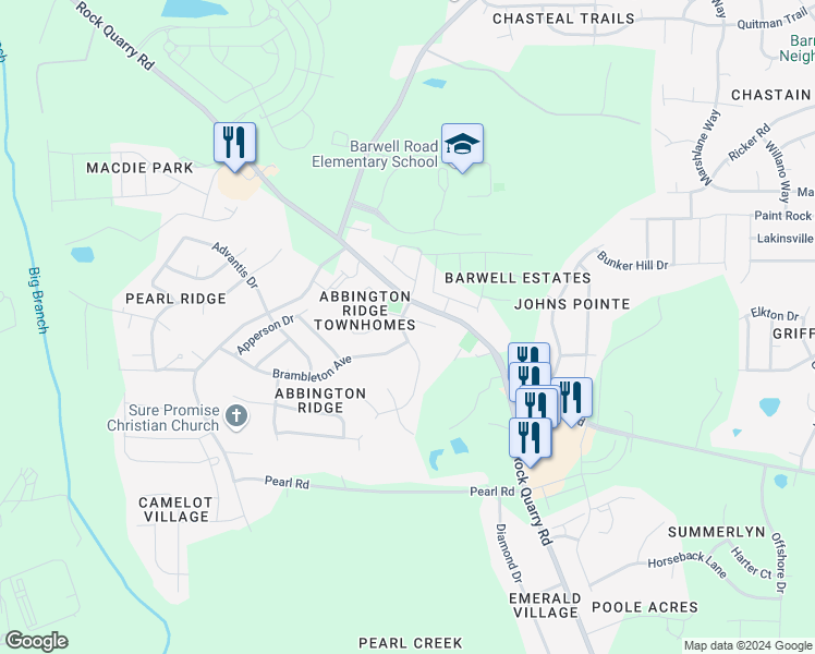 map of restaurants, bars, coffee shops, grocery stores, and more near 3927 Laurel Glen Drive in Raleigh