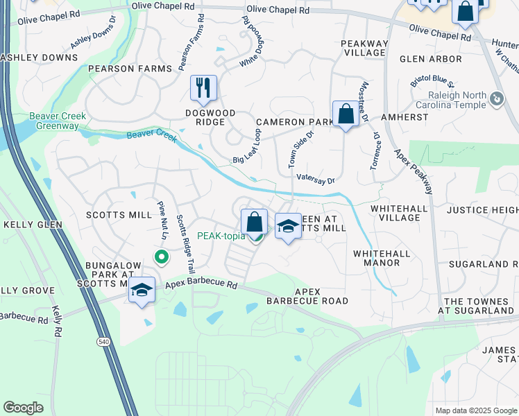 map of restaurants, bars, coffee shops, grocery stores, and more near 406 Village Loop Drive in Apex