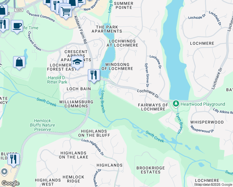 map of restaurants, bars, coffee shops, grocery stores, and more near 112 Schaffer Close in Cary