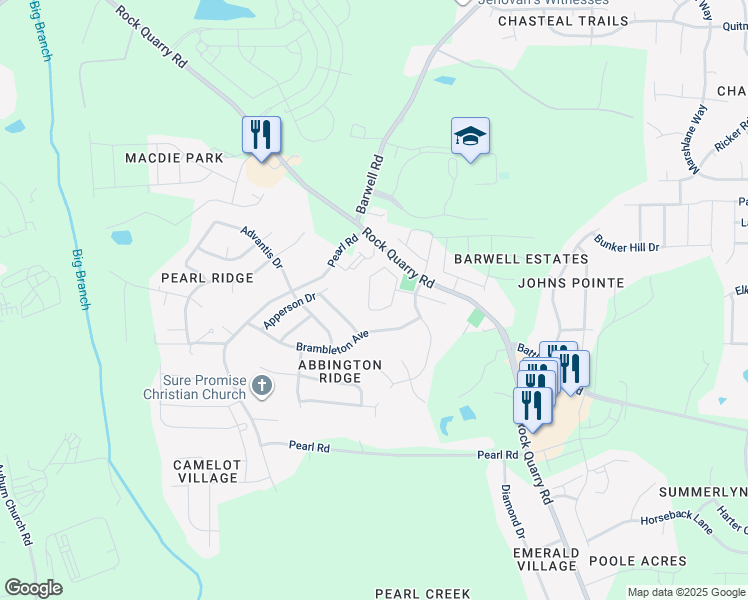 map of restaurants, bars, coffee shops, grocery stores, and more near 3931 Volkswalk Place in Raleigh