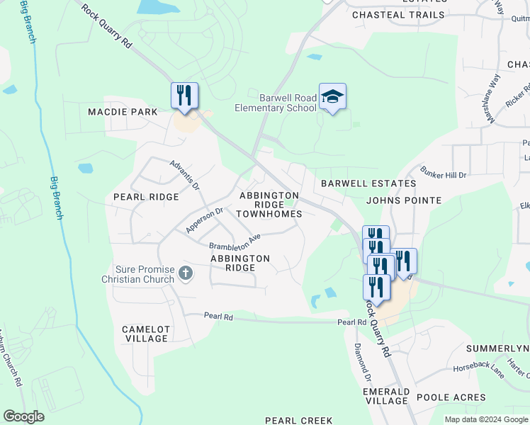 map of restaurants, bars, coffee shops, grocery stores, and more near 3931 Volkswalk Place in Raleigh