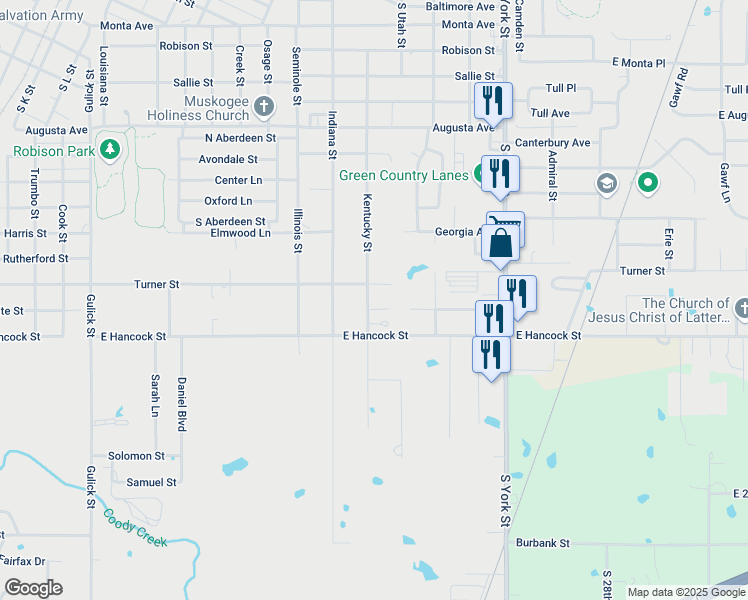 map of restaurants, bars, coffee shops, grocery stores, and more near 2008 Nebraska Street in Muskogee