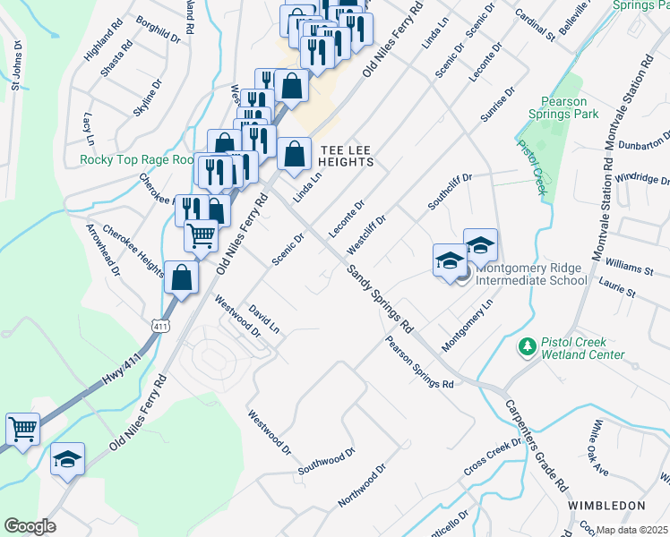 map of restaurants, bars, coffee shops, grocery stores, and more near 1918 Camden Drive in Maryville