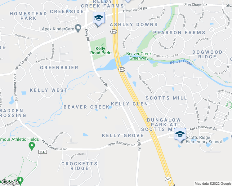 map of restaurants, bars, coffee shops, grocery stores, and more near 1809 Kelly Glen Drive in Apex