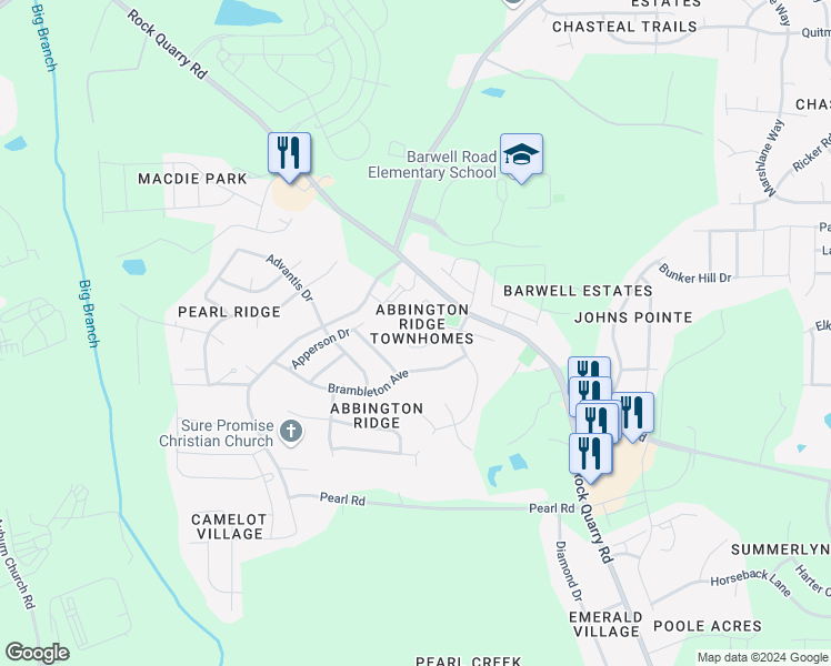 map of restaurants, bars, coffee shops, grocery stores, and more near 3927 Volkswalk Place in Raleigh