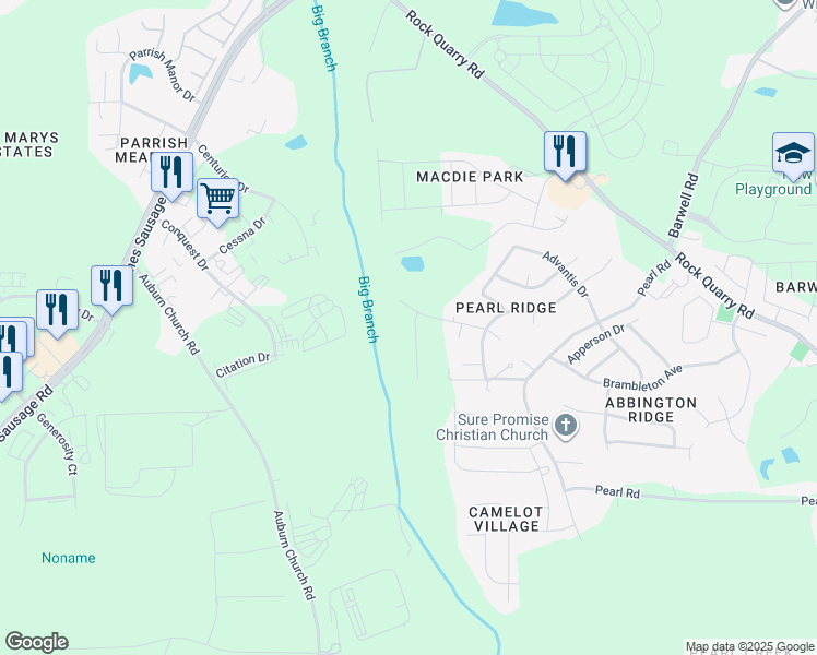 map of restaurants, bars, coffee shops, grocery stores, and more near 4316 Haverty Drive in Raleigh
