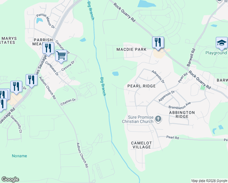 map of restaurants, bars, coffee shops, grocery stores, and more near 4328 Haverty Drive in Raleigh