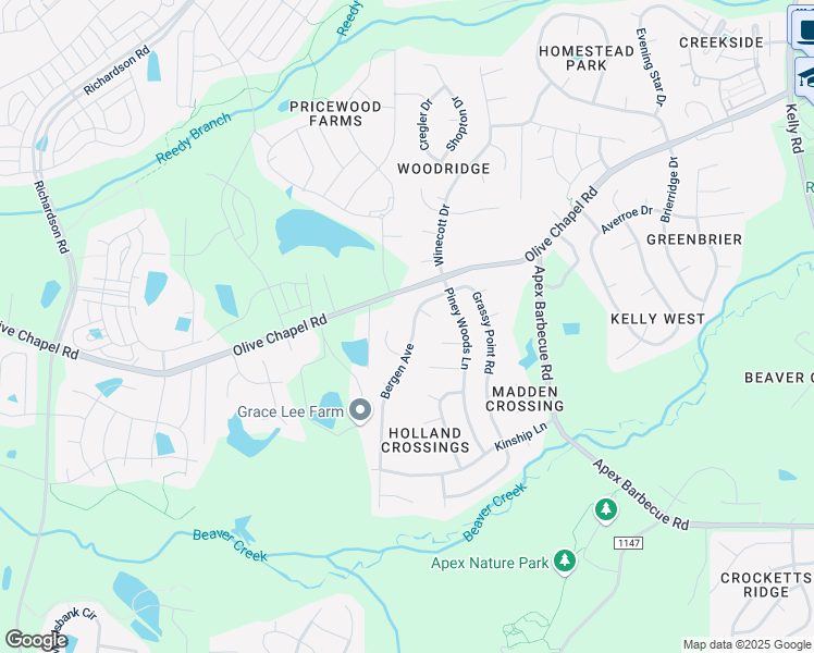 map of restaurants, bars, coffee shops, grocery stores, and more near 206 Bergen Avenue in Apex
